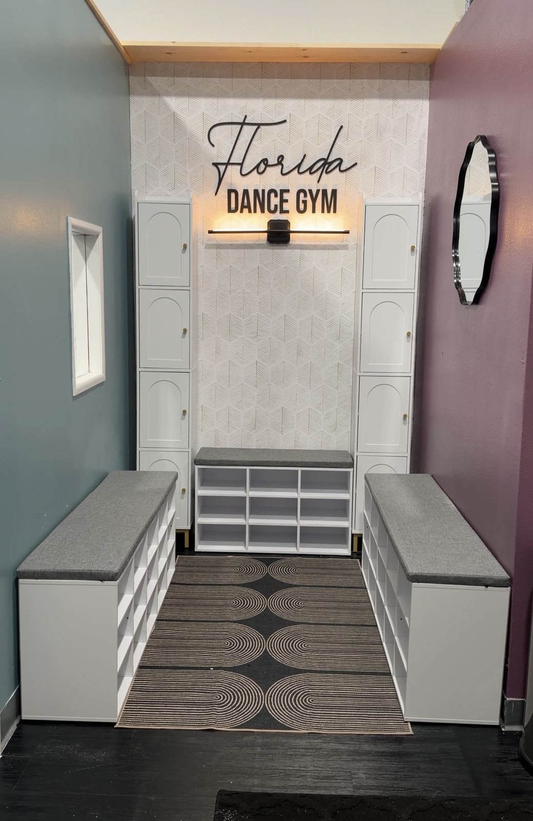 Florida Dance Gym cubby and shoe storage nook